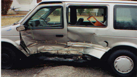 We were the car accident lawyers for the driver and passenger of this car with damage when broadsided by an SUV. We sued for punitive damages because the SUV was drag racing on Long Island.
