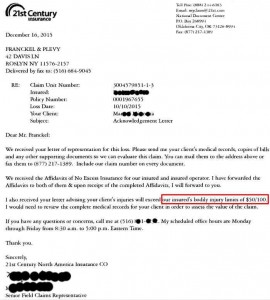 Insurance letter showing $50,000 coverage