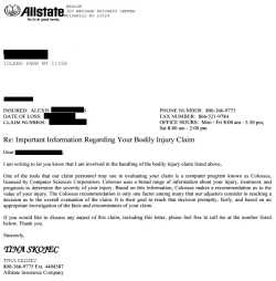 Allstate's Colossus letter to people injured in accidents