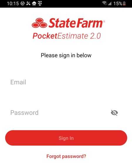 Screenshot of State Farm Pocket Estimate damage app to send photos of your car's damage