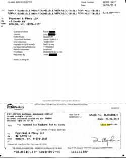 thumbnail image linking to PDF letter from insurance company forwarding check for court costs