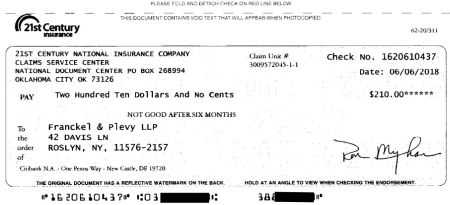 we made the insurance company pay this check for the court fee in addition to the personal injury settlement