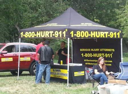 The Best Motorcycle Accident Lawyers in New York, Rob Plevy & Phil Franckel at the 1-800-HURT-911 Tent at the antique motorcycle show in Queens