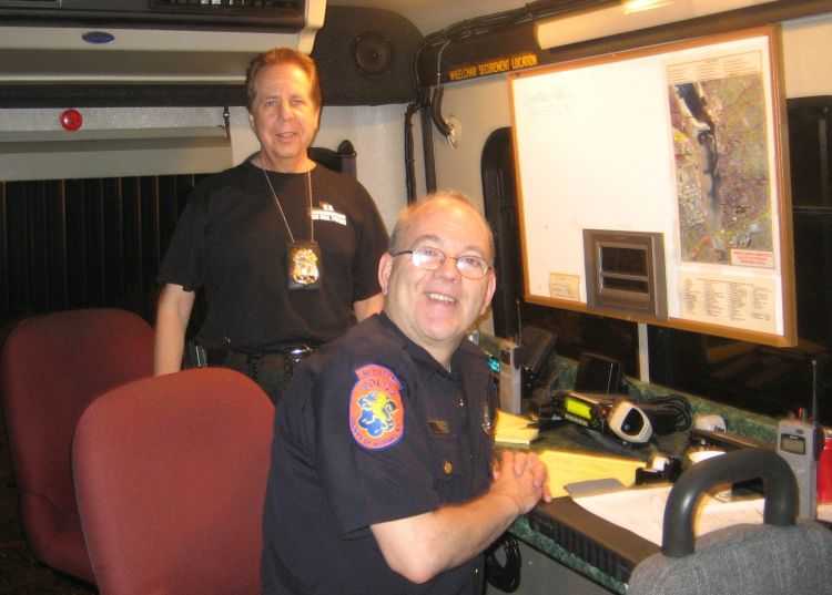 Philip Franckel in the aux police command bus