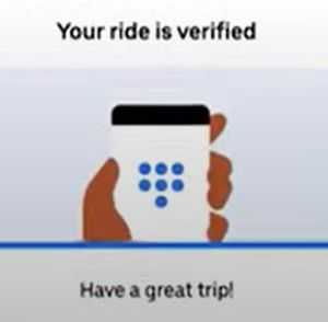 Uber app showing Your ride is verified