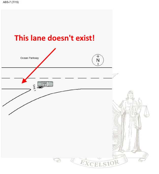 accident diagram on a police report shows a major error, a traffic lane that does not exist